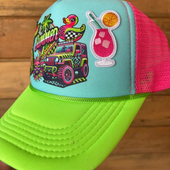 OTTO Neon Green and Pink Summer Trucker Hat - Picture 3 of 3